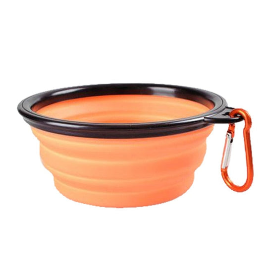 Faltbarer Reisenapf aus Silikon mit Karabiner in Orange