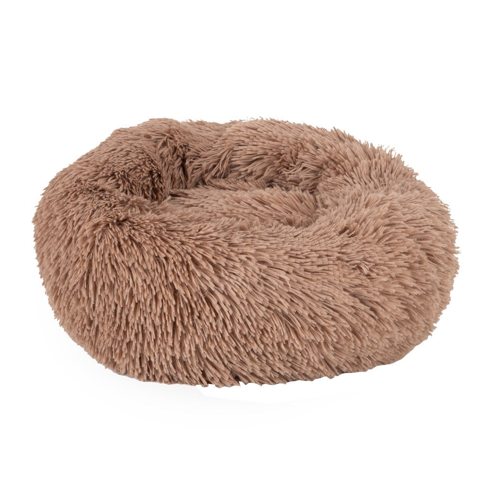 Flauschiges Donut Hundebett, rund und waschbar in Kaffeebraun