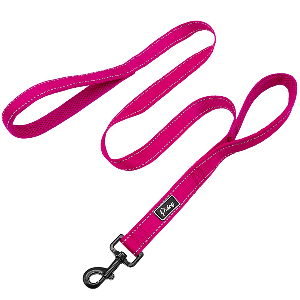 Reflektierende Hundeleine mit zwei Griffen in Rosa