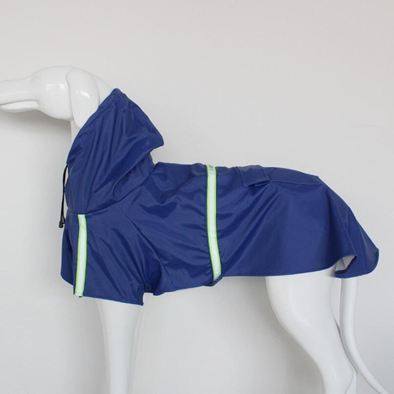 Hunderegenmantel mit Beinen und Kapuze in Blau