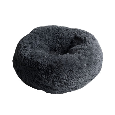 Flauschiges Donut Hundebett, rund und waschbar in Grau