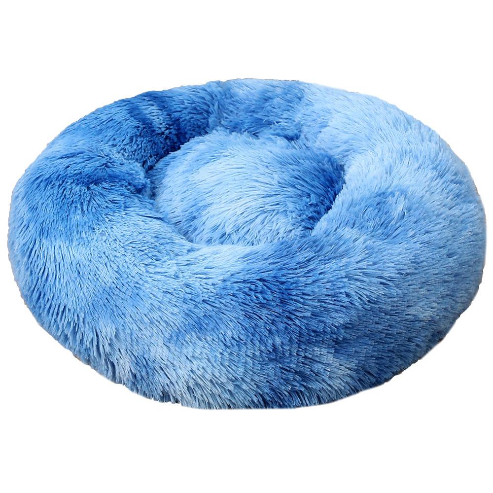 Flauschiges Donut Hundebett, rund und waschbar in Blau