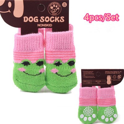 Rutschfeste Hundesocken, 4er Set in Rosa Grün