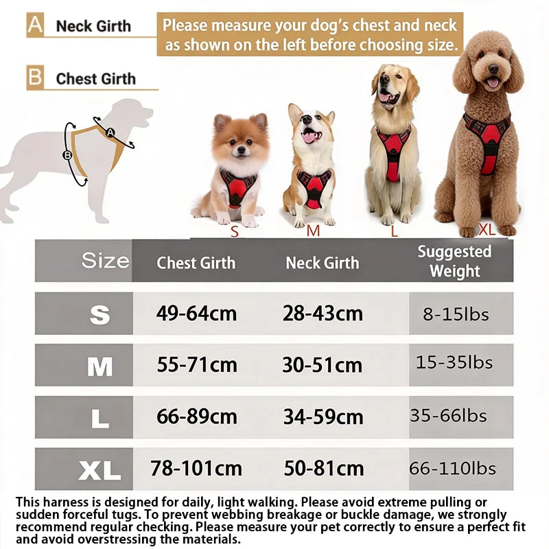 No Pull Hundegeschirr reflektierend - mit Frontclip und Griff