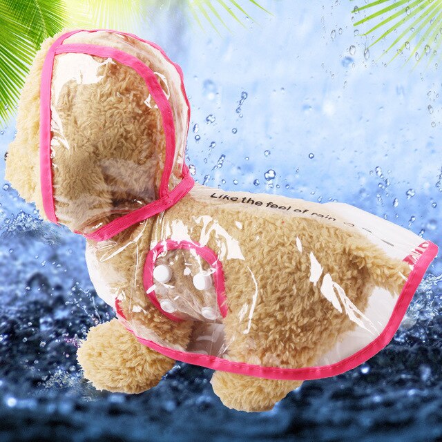 Transparenter Hunderegenmantel mit Kapuze in Rosa
