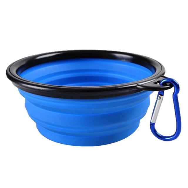 Faltbarer Reisenapf aus Silikon mit Karabiner in Blau