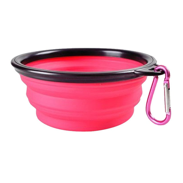 Faltbarer Reisenapf aus Silikon mit Karabiner in Rosa