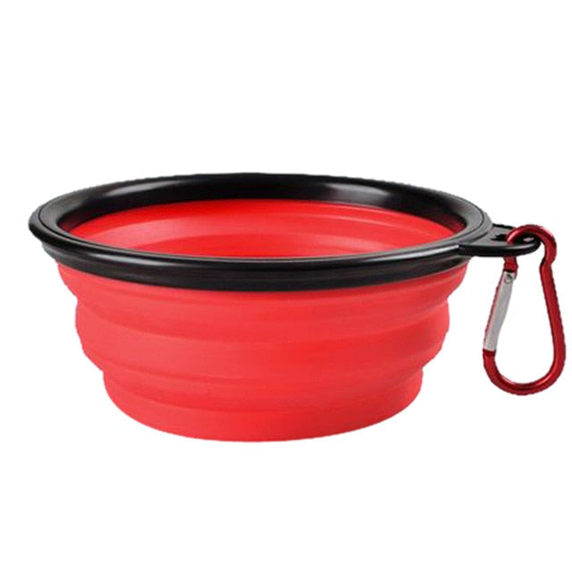 Faltbarer Reisenapf aus Silikon mit Karabiner in Rot